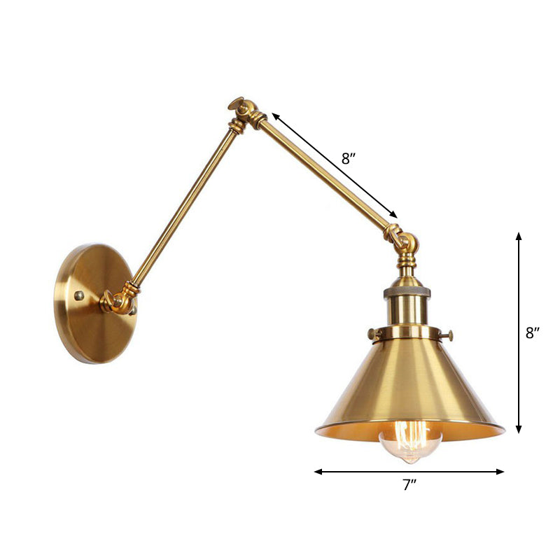 Iron Brass Task Wall Lighting Scalloped/Horn/Cone Single 6"/8" Wide Antique Wall Mounted Lamp with Swing Arm Clearhalo 'Art deco wall lights' 'Cast Iron' 'Glass' 'Industrial wall lights' 'Industrial' 'Middle century wall lights' 'Modern' 'Rustic wall lights' 'Tiffany' 'Traditional wall lights' 'Wall Lamps & Sconces' 'Wall Lights' Lighting' 1918428