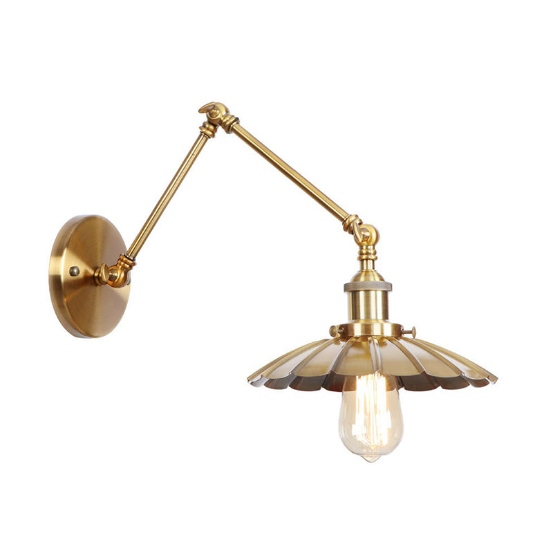 Iron Brass Task Wall Lighting Scalloped/Horn/Cone Single 6"/8" Wide Antique Wall Mounted Lamp with Swing Arm Brass 6" D Clearhalo 'Art deco wall lights' 'Cast Iron' 'Glass' 'Industrial wall lights' 'Industrial' 'Middle century wall lights' 'Modern' 'Rustic wall lights' 'Tiffany' 'Traditional wall lights' 'Wall Lamps & Sconces' 'Wall Lights' Lighting' 1918429