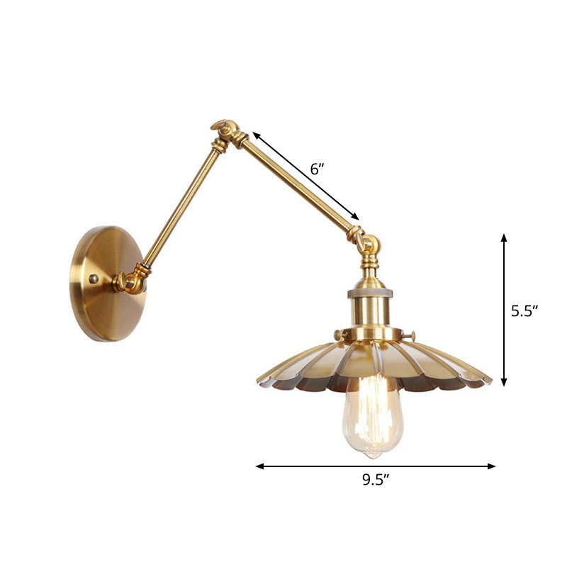 Iron Brass Task Wall Lighting Scalloped/Horn/Cone Single 6"/8" Wide Antique Wall Mounted Lamp with Swing Arm Clearhalo 'Art deco wall lights' 'Cast Iron' 'Glass' 'Industrial wall lights' 'Industrial' 'Middle century wall lights' 'Modern' 'Rustic wall lights' 'Tiffany' 'Traditional wall lights' 'Wall Lamps & Sconces' 'Wall Lights' Lighting' 1918430