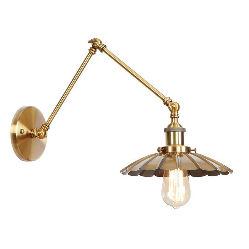 Iron Brass Task Wall Lighting Scalloped/Horn/Cone Single 6"/8" Wide Antique Wall Mounted Lamp with Swing Arm Brass 8" D Clearhalo 'Art deco wall lights' 'Cast Iron' 'Glass' 'Industrial wall lights' 'Industrial' 'Middle century wall lights' 'Modern' 'Rustic wall lights' 'Tiffany' 'Traditional wall lights' 'Wall Lamps & Sconces' 'Wall Lights' Lighting' 1918431
