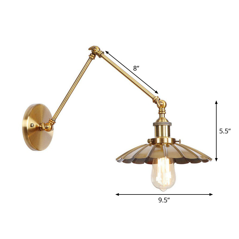 Iron Brass Task Wall Lighting Scalloped/Horn/Cone Single 6"/8" Wide Antique Wall Mounted Lamp with Swing Arm Clearhalo 'Art deco wall lights' 'Cast Iron' 'Glass' 'Industrial wall lights' 'Industrial' 'Middle century wall lights' 'Modern' 'Rustic wall lights' 'Tiffany' 'Traditional wall lights' 'Wall Lamps & Sconces' 'Wall Lights' Lighting' 1918432