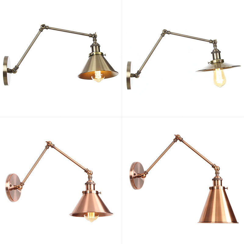 6"/8" L 2-Joint Swing Arm Iron Wall Light Industrial 1 Bulb Studio Task Wall Lamp with Cone Shade in Bronze/Copper Clearhalo 'Art deco wall lights' 'Cast Iron' 'Glass' 'Industrial wall lights' 'Industrial' 'Middle century wall lights' 'Modern' 'Rustic wall lights' 'Tiffany' 'Traditional wall lights' 'Wall Lamps & Sconces' 'Wall Lights' Lighting' 1918433