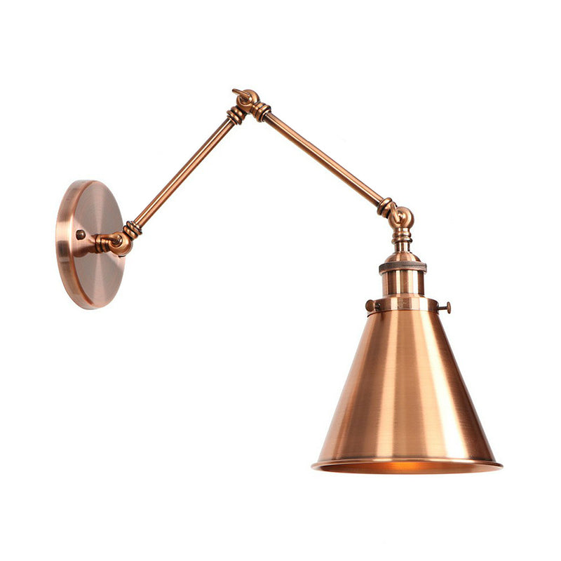 6"/8" L 2-Joint Swing Arm Iron Wall Light Industrial 1 Bulb Studio Task Wall Lamp with Cone Shade in Bronze/Copper Copper 6" A Clearhalo 'Art deco wall lights' 'Cast Iron' 'Glass' 'Industrial wall lights' 'Industrial' 'Middle century wall lights' 'Modern' 'Rustic wall lights' 'Tiffany' 'Traditional wall lights' 'Wall Lamps & Sconces' 'Wall Lights' Lighting' 1918434
