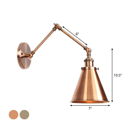 6"/8" L 2-Joint Swing Arm Iron Wall Light Industrial 1 Bulb Studio Task Wall Lamp with Cone Shade in Bronze/Copper Clearhalo 'Art deco wall lights' 'Cast Iron' 'Glass' 'Industrial wall lights' 'Industrial' 'Middle century wall lights' 'Modern' 'Rustic wall lights' 'Tiffany' 'Traditional wall lights' 'Wall Lamps & Sconces' 'Wall Lights' Lighting' 1918435