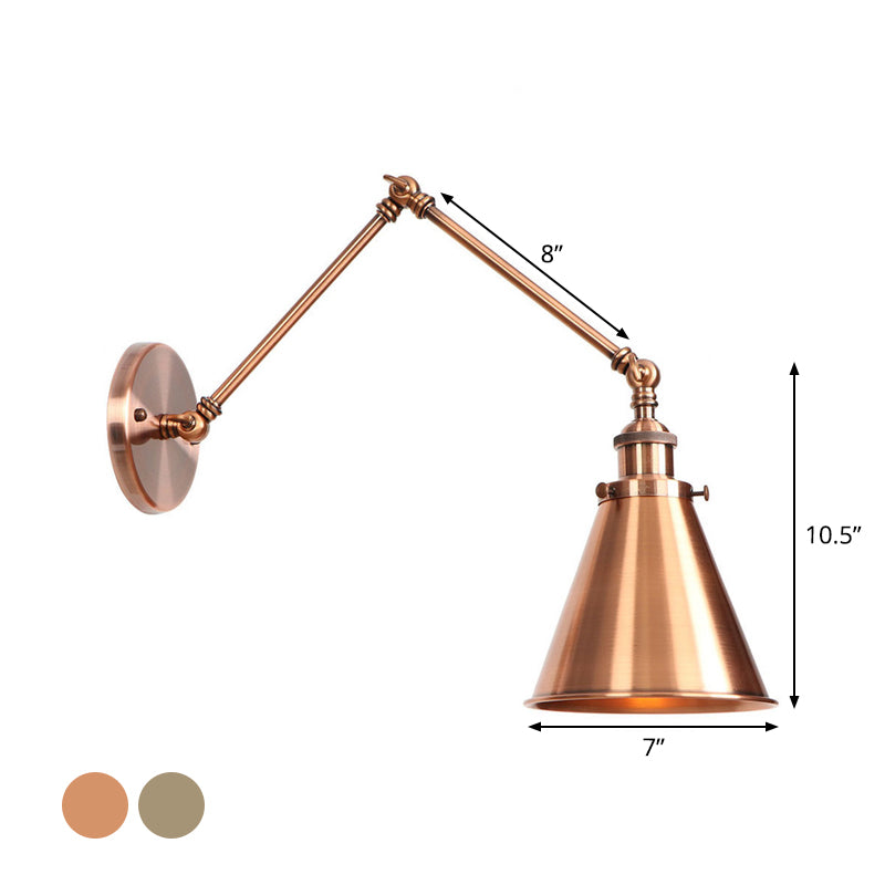 6"/8" L 2-Joint Swing Arm Iron Wall Light Industrial 1 Bulb Studio Task Wall Lamp with Cone Shade in Bronze/Copper Clearhalo 'Art deco wall lights' 'Cast Iron' 'Glass' 'Industrial wall lights' 'Industrial' 'Middle century wall lights' 'Modern' 'Rustic wall lights' 'Tiffany' 'Traditional wall lights' 'Wall Lamps & Sconces' 'Wall Lights' Lighting' 1918437