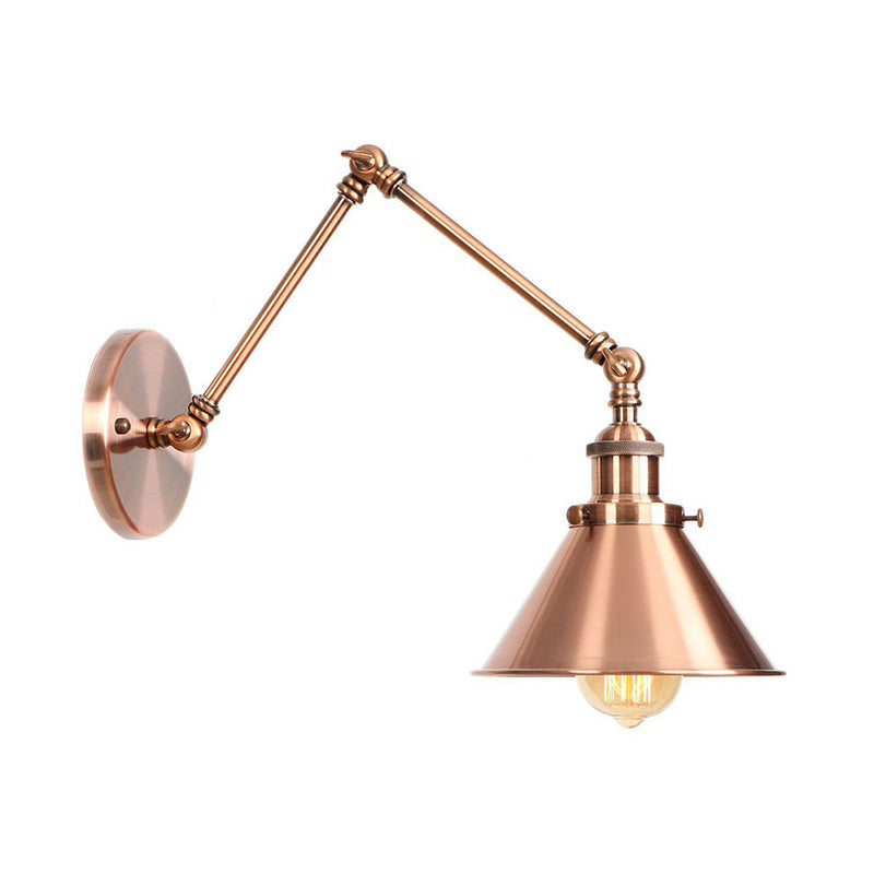 6"/8" L 2-Joint Swing Arm Iron Wall Light Industrial 1 Bulb Studio Task Wall Lamp with Cone Shade in Bronze/Copper Copper 6" B Clearhalo 'Art deco wall lights' 'Cast Iron' 'Glass' 'Industrial wall lights' 'Industrial' 'Middle century wall lights' 'Modern' 'Rustic wall lights' 'Tiffany' 'Traditional wall lights' 'Wall Lamps & Sconces' 'Wall Lights' Lighting' 1918438