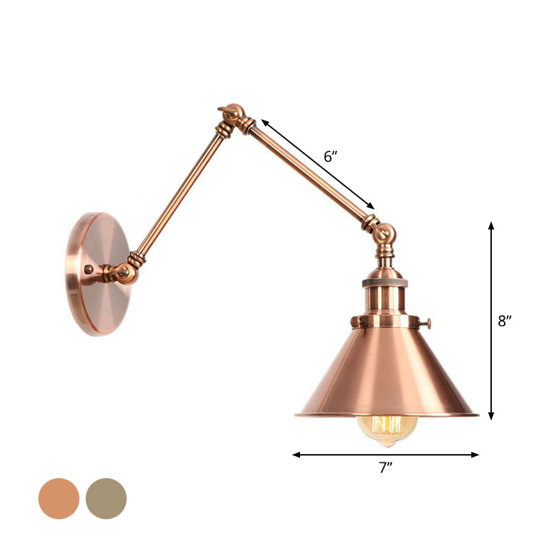 6"/8" L 2-Joint Swing Arm Iron Wall Light Industrial 1 Bulb Studio Task Wall Lamp with Cone Shade in Bronze/Copper Clearhalo 'Art deco wall lights' 'Cast Iron' 'Glass' 'Industrial wall lights' 'Industrial' 'Middle century wall lights' 'Modern' 'Rustic wall lights' 'Tiffany' 'Traditional wall lights' 'Wall Lamps & Sconces' 'Wall Lights' Lighting' 1918439