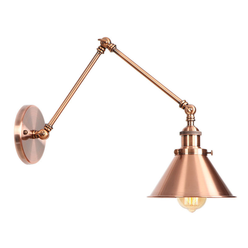 6"/8" L 2-Joint Swing Arm Iron Wall Light Industrial 1 Bulb Studio Task Wall Lamp with Cone Shade in Bronze/Copper Copper 8" B Clearhalo 'Art deco wall lights' 'Cast Iron' 'Glass' 'Industrial wall lights' 'Industrial' 'Middle century wall lights' 'Modern' 'Rustic wall lights' 'Tiffany' 'Traditional wall lights' 'Wall Lamps & Sconces' 'Wall Lights' Lighting' 1918440