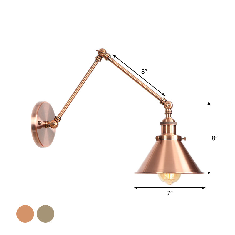 6"/8" L 2-Joint Swing Arm Iron Wall Light Industrial 1 Bulb Studio Task Wall Lamp with Cone Shade in Bronze/Copper Clearhalo 'Art deco wall lights' 'Cast Iron' 'Glass' 'Industrial wall lights' 'Industrial' 'Middle century wall lights' 'Modern' 'Rustic wall lights' 'Tiffany' 'Traditional wall lights' 'Wall Lamps & Sconces' 'Wall Lights' Lighting' 1918441