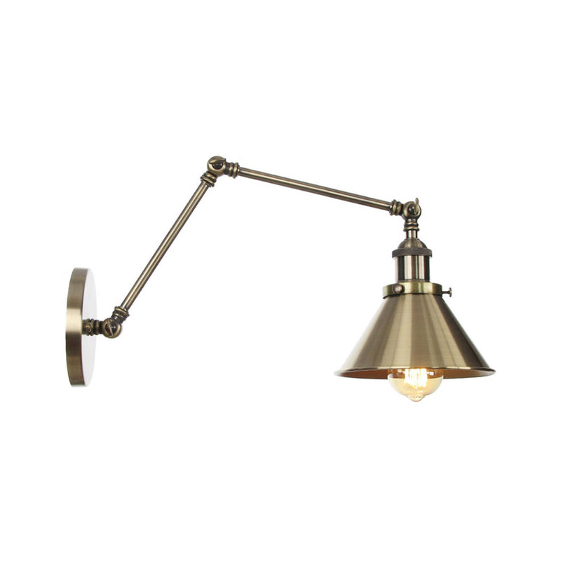 6"/8" L 2-Joint Swing Arm Iron Wall Light Industrial 1 Bulb Studio Task Wall Lamp with Cone Shade in Bronze/Copper Bronze 6" B Clearhalo 'Art deco wall lights' 'Cast Iron' 'Glass' 'Industrial wall lights' 'Industrial' 'Middle century wall lights' 'Modern' 'Rustic wall lights' 'Tiffany' 'Traditional wall lights' 'Wall Lamps & Sconces' 'Wall Lights' Lighting' 1918444