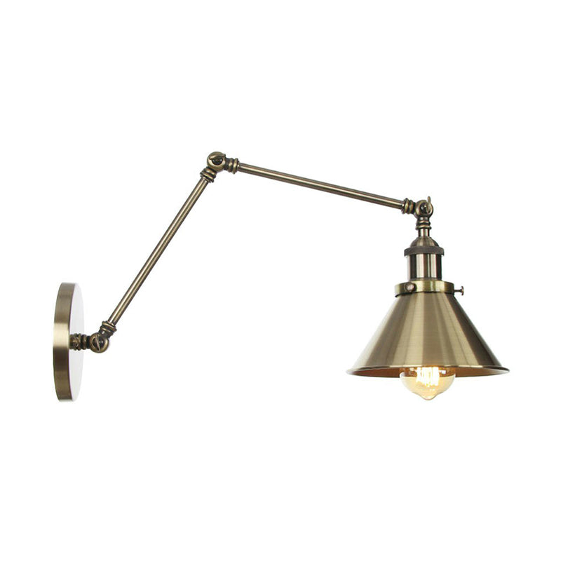 6"/8" L 2-Joint Swing Arm Iron Wall Light Industrial 1 Bulb Studio Task Wall Lamp with Cone Shade in Bronze/Copper Bronze 8" B Clearhalo 'Art deco wall lights' 'Cast Iron' 'Glass' 'Industrial wall lights' 'Industrial' 'Middle century wall lights' 'Modern' 'Rustic wall lights' 'Tiffany' 'Traditional wall lights' 'Wall Lamps & Sconces' 'Wall Lights' Lighting' 1918445