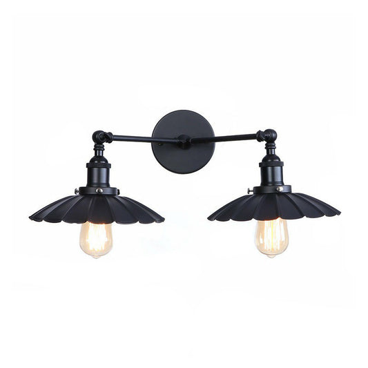 2 Lights Wall Mount Fixture Retro Conical/Scalloped Pivot Shade Metal Wall Lamp in Black for Bathroom Black A Clearhalo 'Art deco wall lights' 'Cast Iron' 'Glass' 'Industrial wall lights' 'Industrial' 'Middle century wall lights' 'Modern' 'Rustic wall lights' 'Tiffany' 'Traditional wall lights' 'Wall Lamps & Sconces' 'Wall Lights' Lighting' 1918479