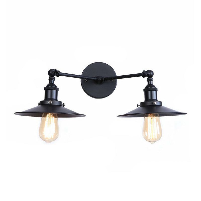 2 Lights Wall Mount Fixture Retro Conical/Scalloped Pivot Shade Metal Wall Lamp in Black for Bathroom Black B Clearhalo 'Art deco wall lights' 'Cast Iron' 'Glass' 'Industrial wall lights' 'Industrial' 'Middle century wall lights' 'Modern' 'Rustic wall lights' 'Tiffany' 'Traditional wall lights' 'Wall Lamps & Sconces' 'Wall Lights' Lighting' 1918481