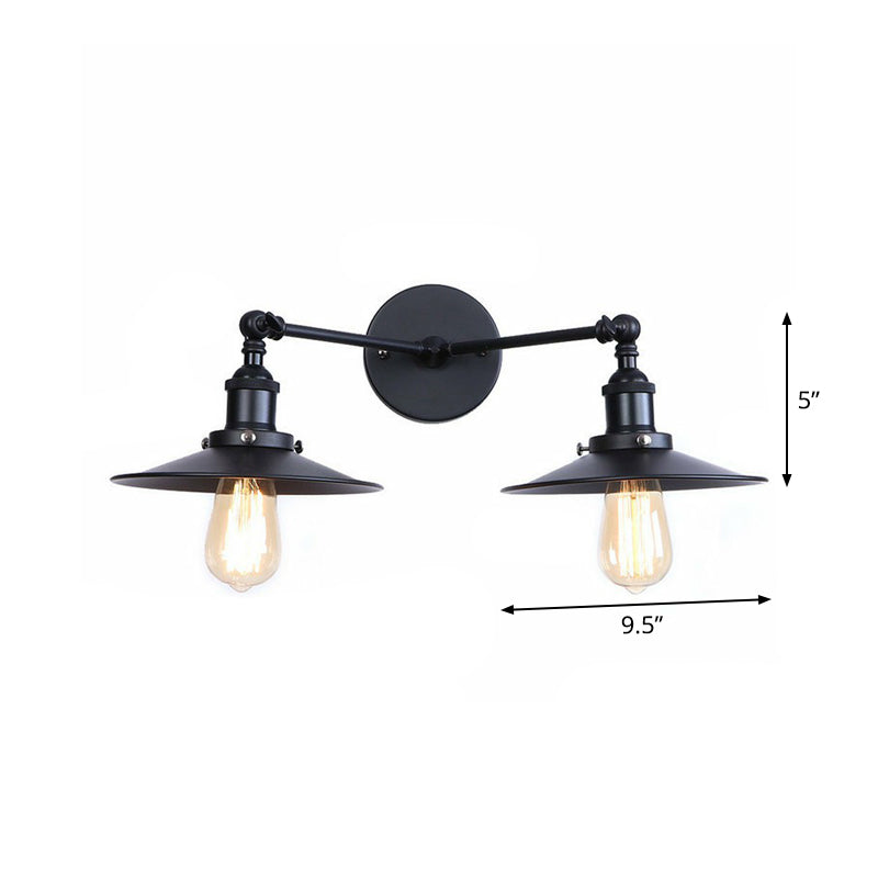 2 Lights Wall Mount Fixture Retro Conical/Scalloped Pivot Shade Metal Wall Lamp in Black for Bathroom Clearhalo 'Art deco wall lights' 'Cast Iron' 'Glass' 'Industrial wall lights' 'Industrial' 'Middle century wall lights' 'Modern' 'Rustic wall lights' 'Tiffany' 'Traditional wall lights' 'Wall Lamps & Sconces' 'Wall Lights' Lighting' 1918482