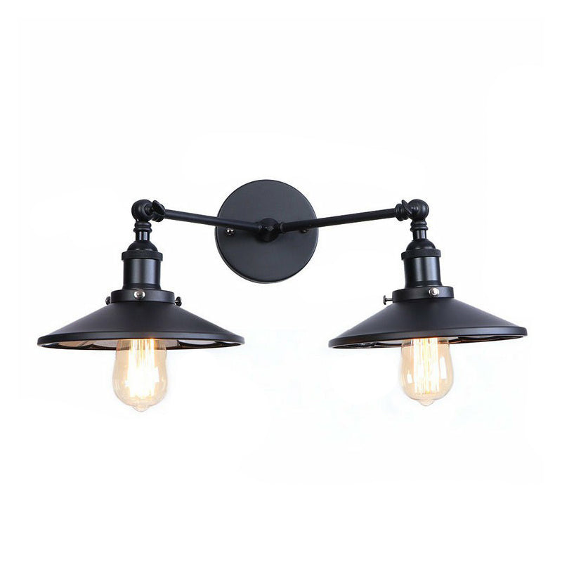 2 Lights Wall Mount Fixture Retro Conical/Scalloped Pivot Shade Metal Wall Lamp in Black for Bathroom Black C Clearhalo 'Art deco wall lights' 'Cast Iron' 'Glass' 'Industrial wall lights' 'Industrial' 'Middle century wall lights' 'Modern' 'Rustic wall lights' 'Tiffany' 'Traditional wall lights' 'Wall Lamps & Sconces' 'Wall Lights' Lighting' 1918483