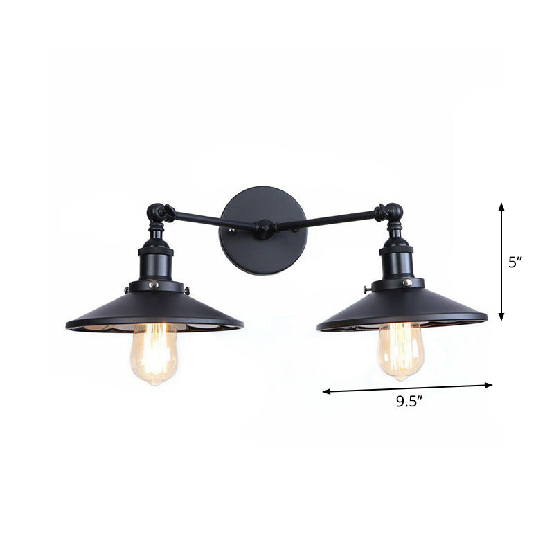 2 Lights Wall Mount Fixture Retro Conical/Scalloped Pivot Shade Metal Wall Lamp in Black for Bathroom Clearhalo 'Art deco wall lights' 'Cast Iron' 'Glass' 'Industrial wall lights' 'Industrial' 'Middle century wall lights' 'Modern' 'Rustic wall lights' 'Tiffany' 'Traditional wall lights' 'Wall Lamps & Sconces' 'Wall Lights' Lighting' 1918484