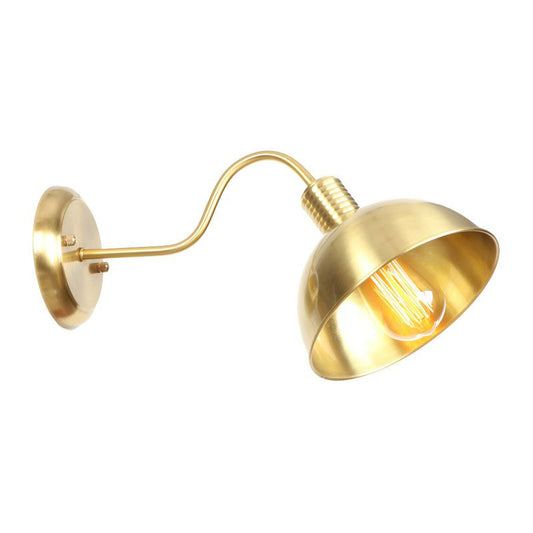 Brass Gooseneck/Swoop Arm Wall Lighting Retro Metallic 1-Light Bedside Wall Reading Lamp with Dome/Flat/Scalloped Shade Brass A Clearhalo 'Art deco wall lights' 'Cast Iron' 'Glass' 'Industrial wall lights' 'Industrial' 'Middle century wall lights' 'Modern' 'Rustic wall lights' 'Tiffany' 'Traditional wall lights' 'Wall Lamps & Sconces' 'Wall Lights' Lighting' 1918490