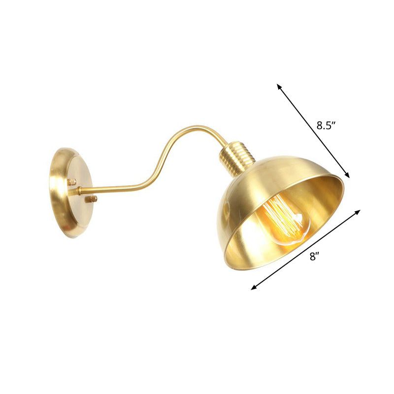 Brass Gooseneck/Swoop Arm Wall Lighting Retro Metallic 1-Light Bedside Wall Reading Lamp with Dome/Flat/Scalloped Shade Clearhalo 'Art deco wall lights' 'Cast Iron' 'Glass' 'Industrial wall lights' 'Industrial' 'Middle century wall lights' 'Modern' 'Rustic wall lights' 'Tiffany' 'Traditional wall lights' 'Wall Lamps & Sconces' 'Wall Lights' Lighting' 1918491