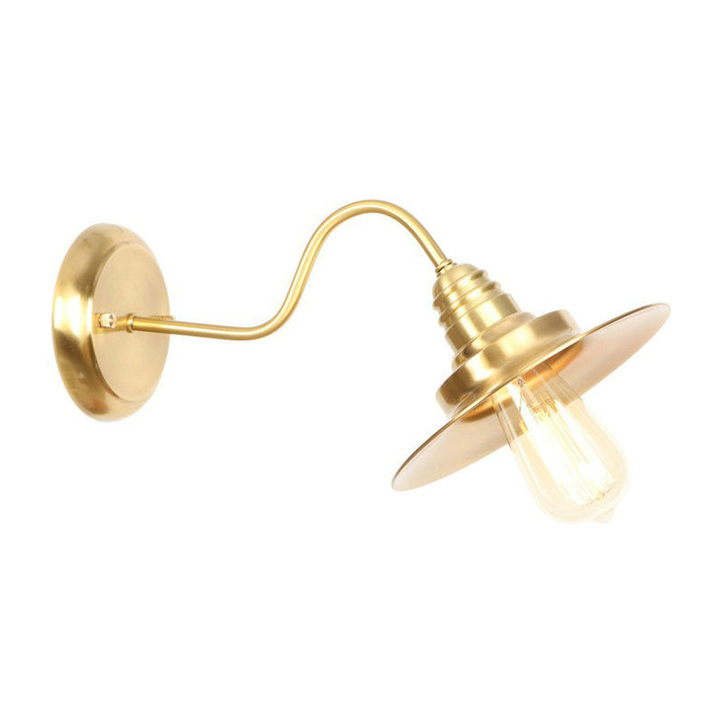 Brass Gooseneck/Swoop Arm Wall Lighting Retro Metallic 1-Light Bedside Wall Reading Lamp with Dome/Flat/Scalloped Shade Brass B Clearhalo 'Art deco wall lights' 'Cast Iron' 'Glass' 'Industrial wall lights' 'Industrial' 'Middle century wall lights' 'Modern' 'Rustic wall lights' 'Tiffany' 'Traditional wall lights' 'Wall Lamps & Sconces' 'Wall Lights' Lighting' 1918492