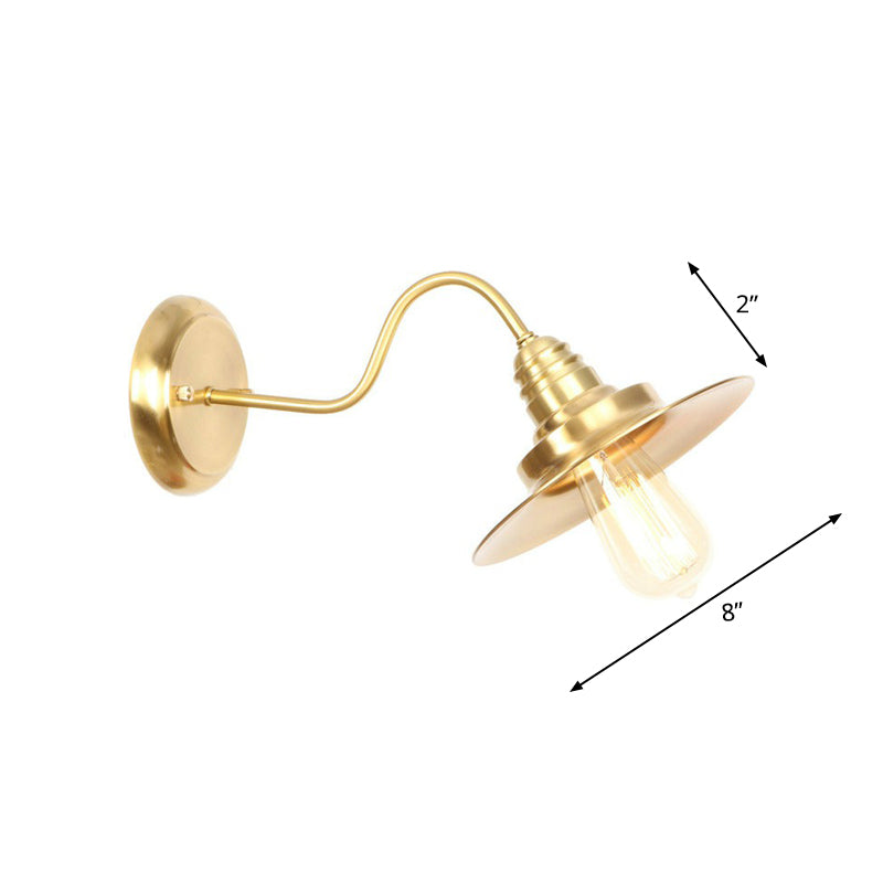 Brass Gooseneck/Swoop Arm Wall Lighting Retro Metallic 1-Light Bedside Wall Reading Lamp with Dome/Flat/Scalloped Shade Clearhalo 'Art deco wall lights' 'Cast Iron' 'Glass' 'Industrial wall lights' 'Industrial' 'Middle century wall lights' 'Modern' 'Rustic wall lights' 'Tiffany' 'Traditional wall lights' 'Wall Lamps & Sconces' 'Wall Lights' Lighting' 1918493