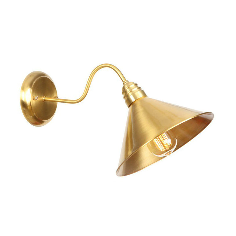 Brass Gooseneck/Swoop Arm Wall Lighting Retro Metallic 1-Light Bedside Wall Reading Lamp with Dome/Flat/Scalloped Shade Brass C Clearhalo 'Art deco wall lights' 'Cast Iron' 'Glass' 'Industrial wall lights' 'Industrial' 'Middle century wall lights' 'Modern' 'Rustic wall lights' 'Tiffany' 'Traditional wall lights' 'Wall Lamps & Sconces' 'Wall Lights' Lighting' 1918494