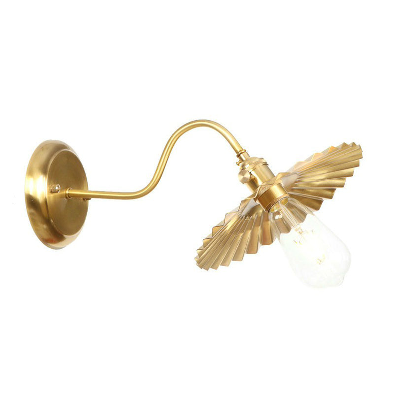 Brass Gooseneck/Swoop Arm Wall Lighting Retro Metallic 1-Light Bedside Wall Reading Lamp with Dome/Flat/Scalloped Shade Brass D Clearhalo 'Art deco wall lights' 'Cast Iron' 'Glass' 'Industrial wall lights' 'Industrial' 'Middle century wall lights' 'Modern' 'Rustic wall lights' 'Tiffany' 'Traditional wall lights' 'Wall Lamps & Sconces' 'Wall Lights' Lighting' 1918496