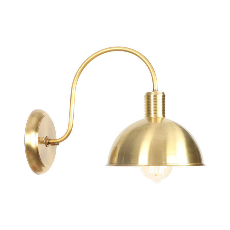 Brass Gooseneck/Swoop Arm Wall Lighting Retro Metallic 1-Light Bedside Wall Reading Lamp with Dome/Flat/Scalloped Shade Brass E Clearhalo 'Art deco wall lights' 'Cast Iron' 'Glass' 'Industrial wall lights' 'Industrial' 'Middle century wall lights' 'Modern' 'Rustic wall lights' 'Tiffany' 'Traditional wall lights' 'Wall Lamps & Sconces' 'Wall Lights' Lighting' 1918499
