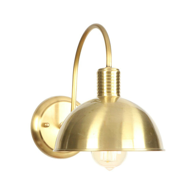 Brass Gooseneck/Swoop Arm Wall Lighting Retro Metallic 1-Light Bedside Wall Reading Lamp with Dome/Flat/Scalloped Shade Clearhalo 'Art deco wall lights' 'Cast Iron' 'Glass' 'Industrial wall lights' 'Industrial' 'Middle century wall lights' 'Modern' 'Rustic wall lights' 'Tiffany' 'Traditional wall lights' 'Wall Lamps & Sconces' 'Wall Lights' Lighting' 1918500