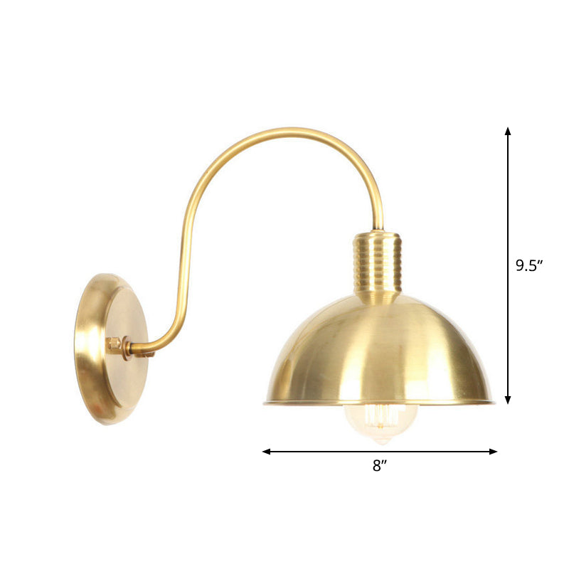 Brass Gooseneck/Swoop Arm Wall Lighting Retro Metallic 1-Light Bedside Wall Reading Lamp with Dome/Flat/Scalloped Shade Clearhalo 'Art deco wall lights' 'Cast Iron' 'Glass' 'Industrial wall lights' 'Industrial' 'Middle century wall lights' 'Modern' 'Rustic wall lights' 'Tiffany' 'Traditional wall lights' 'Wall Lamps & Sconces' 'Wall Lights' Lighting' 1918501