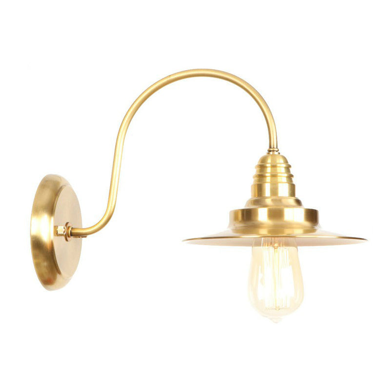 Brass Gooseneck/Swoop Arm Wall Lighting Retro Metallic 1-Light Bedside Wall Reading Lamp with Dome/Flat/Scalloped Shade Brass F Clearhalo 'Art deco wall lights' 'Cast Iron' 'Glass' 'Industrial wall lights' 'Industrial' 'Middle century wall lights' 'Modern' 'Rustic wall lights' 'Tiffany' 'Traditional wall lights' 'Wall Lamps & Sconces' 'Wall Lights' Lighting' 1918502