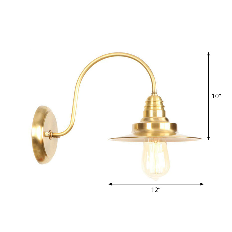 Brass Gooseneck/Swoop Arm Wall Lighting Retro Metallic 1-Light Bedside Wall Reading Lamp with Dome/Flat/Scalloped Shade Clearhalo 'Art deco wall lights' 'Cast Iron' 'Glass' 'Industrial wall lights' 'Industrial' 'Middle century wall lights' 'Modern' 'Rustic wall lights' 'Tiffany' 'Traditional wall lights' 'Wall Lamps & Sconces' 'Wall Lights' Lighting' 1918503