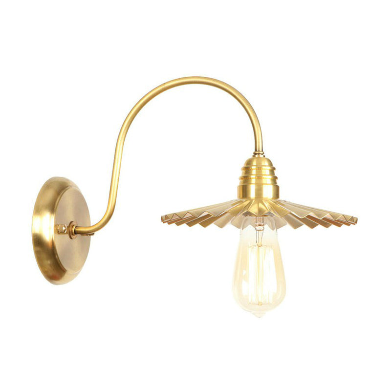 Brass Gooseneck/Swoop Arm Wall Lighting Retro Metallic 1-Light Bedside Wall Reading Lamp with Dome/Flat/Scalloped Shade Brass G Clearhalo 'Art deco wall lights' 'Cast Iron' 'Glass' 'Industrial wall lights' 'Industrial' 'Middle century wall lights' 'Modern' 'Rustic wall lights' 'Tiffany' 'Traditional wall lights' 'Wall Lamps & Sconces' 'Wall Lights' Lighting' 1918504