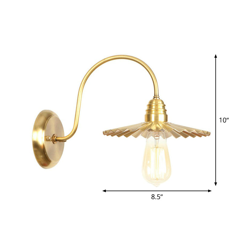 Brass Gooseneck/Swoop Arm Wall Lighting Retro Metallic 1-Light Bedside Wall Reading Lamp with Dome/Flat/Scalloped Shade Clearhalo 'Art deco wall lights' 'Cast Iron' 'Glass' 'Industrial wall lights' 'Industrial' 'Middle century wall lights' 'Modern' 'Rustic wall lights' 'Tiffany' 'Traditional wall lights' 'Wall Lamps & Sconces' 'Wall Lights' Lighting' 1918505