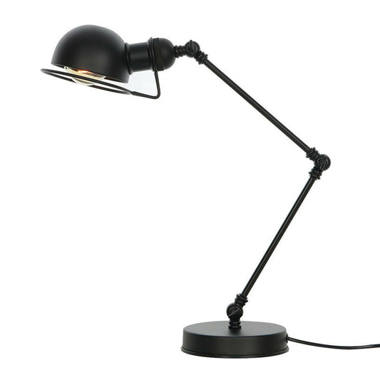 Antique Swing Arm Nightstand Lamp Single Metal Table Light with Dome Shade and Wire Guard in Brass/Black Black Clearhalo 'Lamps' 'Table Lamps' Lighting' 1918507