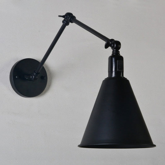 Single-Bulb Wall Mount Light Retro Deep Cone Iron Wall Lamp Fixture with Adjustable Arm in Black Black Clearhalo 'Art deco wall lights' 'Cast Iron' 'Glass' 'Industrial wall lights' 'Industrial' 'Middle century wall lights' 'Modern' 'Rustic wall lights' 'Tiffany' 'Traditional wall lights' 'Wall Lamps & Sconces' 'Wall Lights' Lighting' 1918510