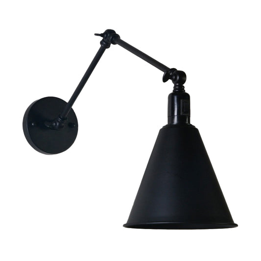 Single-Bulb Wall Mount Light Retro Deep Cone Iron Wall Lamp Fixture with Adjustable Arm in Black Clearhalo 'Art deco wall lights' 'Cast Iron' 'Glass' 'Industrial wall lights' 'Industrial' 'Middle century wall lights' 'Modern' 'Rustic wall lights' 'Tiffany' 'Traditional wall lights' 'Wall Lamps & Sconces' 'Wall Lights' Lighting' 1918511