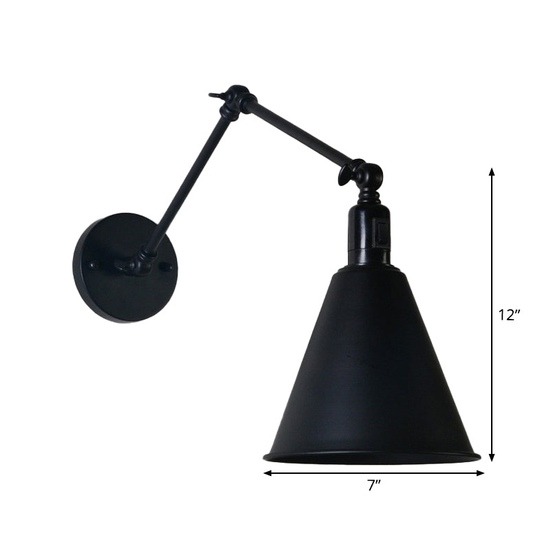 Single-Bulb Wall Mount Light Retro Deep Cone Iron Wall Lamp Fixture with Adjustable Arm in Black Clearhalo 'Art deco wall lights' 'Cast Iron' 'Glass' 'Industrial wall lights' 'Industrial' 'Middle century wall lights' 'Modern' 'Rustic wall lights' 'Tiffany' 'Traditional wall lights' 'Wall Lamps & Sconces' 'Wall Lights' Lighting' 1918512