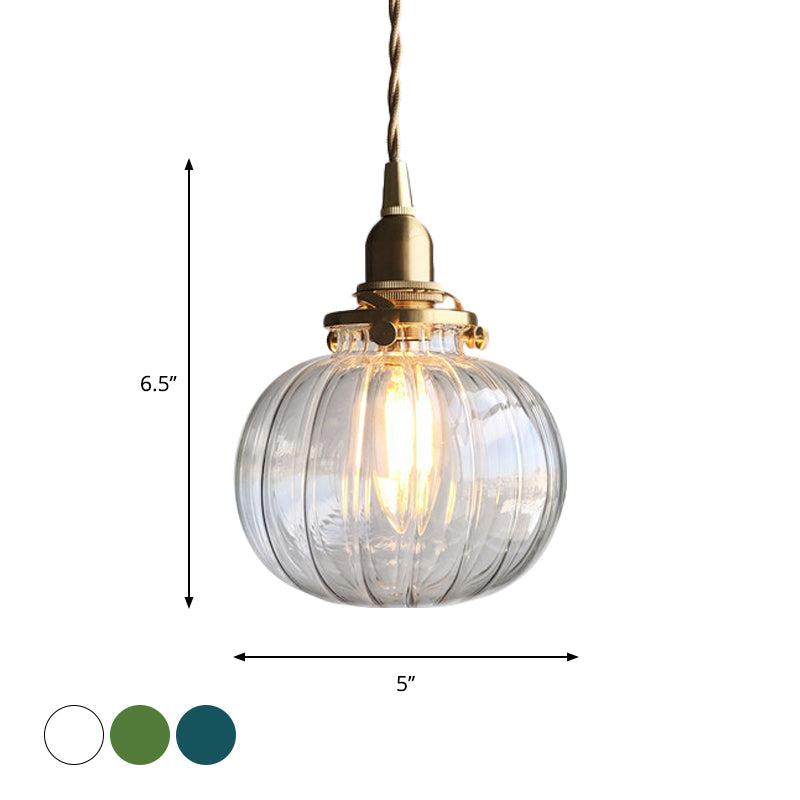 Oval Green/Blackish Green/Clear Glass Drop Pendant Retro 1 Head Dining Table Mini Hanging Light in Brass Clearhalo 'Ceiling Lights' 'Glass shade' 'Glass' 'Industrial Pendants' 'Industrial' 'Middle Century Pendants' 'Pendant Lights' 'Pendants' 'Tiffany' Lighting' 1918566