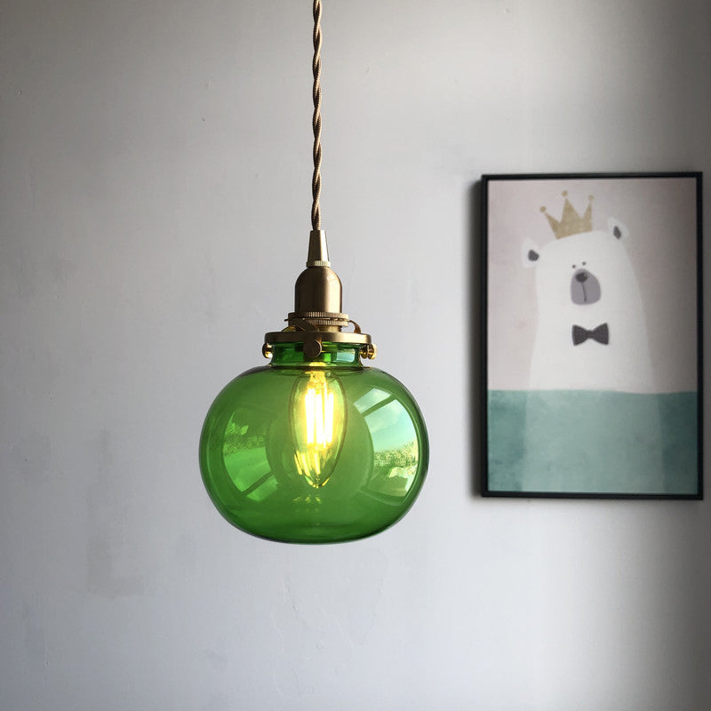 Oval Green/Blackish Green/Clear Glass Drop Pendant Retro 1 Head Dining Table Mini Hanging Light in Brass Clearhalo 'Ceiling Lights' 'Glass shade' 'Glass' 'Industrial Pendants' 'Industrial' 'Middle Century Pendants' 'Pendant Lights' 'Pendants' 'Tiffany' Lighting' 1918568