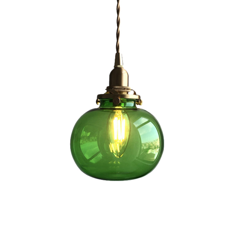 Oval Green/Blackish Green/Clear Glass Drop Pendant Retro 1 Head Dining Table Mini Hanging Light in Brass Clearhalo 'Ceiling Lights' 'Glass shade' 'Glass' 'Industrial Pendants' 'Industrial' 'Middle Century Pendants' 'Pendant Lights' 'Pendants' 'Tiffany' Lighting' 1918569