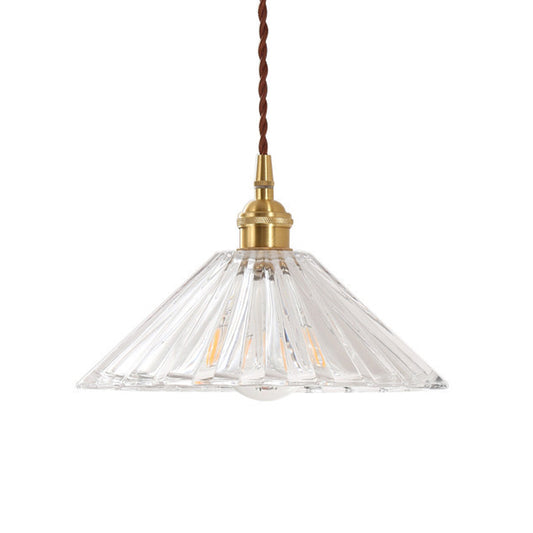 1-Light Ceiling Hang Lamp Antique Dining Room Pendant Light with Conic Clear Ribbed Glass Shade Clearhalo 'Ceiling Lights' 'Glass shade' 'Glass' 'Industrial Pendants' 'Industrial' 'Middle Century Pendants' 'Pendant Lights' 'Pendants' 'Tiffany' Lighting' 1918577