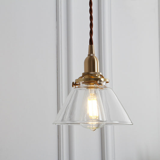 Clear Sleek/Ribbed Glass Brass Pendant Lamp Cone 1 Light Rustic Down Lighting for Dining Room Clear B Clearhalo 'Ceiling Lights' 'Glass shade' 'Glass' 'Industrial Pendants' 'Industrial' 'Middle Century Pendants' 'Pendant Lights' 'Pendants' 'Tiffany' Lighting' 1918586