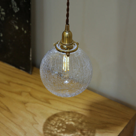 1-Bulb Clear Crackle Glass Drop Pendant Minimalist Brass Ball Washroom Suspended Lighting Fixture Clearhalo 'Ceiling Lights' 'Glass shade' 'Glass' 'Industrial Pendants' 'Industrial' 'Middle Century Pendants' 'Pendant Lights' 'Pendants' 'Tiffany' Lighting' 1918590