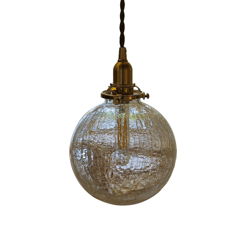 1-Bulb Clear Crackle Glass Drop Pendant Minimalist Brass Ball Washroom Suspended Lighting Fixture Clearhalo 'Ceiling Lights' 'Glass shade' 'Glass' 'Industrial Pendants' 'Industrial' 'Middle Century Pendants' 'Pendant Lights' 'Pendants' 'Tiffany' Lighting' 1918592