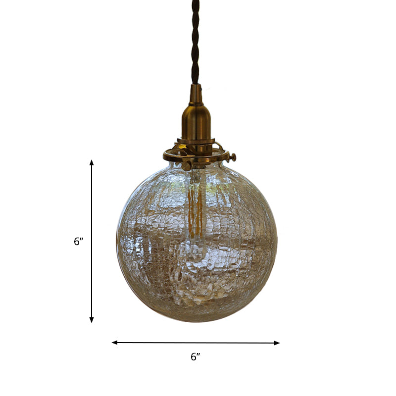 1-Bulb Clear Crackle Glass Drop Pendant Minimalist Brass Ball Washroom Suspended Lighting Fixture Clearhalo 'Ceiling Lights' 'Glass shade' 'Glass' 'Industrial Pendants' 'Industrial' 'Middle Century Pendants' 'Pendant Lights' 'Pendants' 'Tiffany' Lighting' 1918593