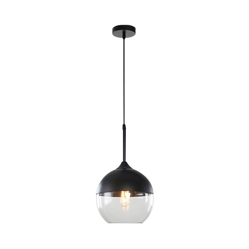 Black 1 Light Pendant Light Fixture Industrial Clear Glass Cylinder/Globe Mason Jar Hanging Lamp Kit over Table Black D Clearhalo 'Ceiling Lights' 'Glass shade' 'Glass' 'Industrial Pendants' 'Industrial' 'Middle Century Pendants' 'Pendant Lights' 'Pendants' 'Tiffany' Lighting' 1918609