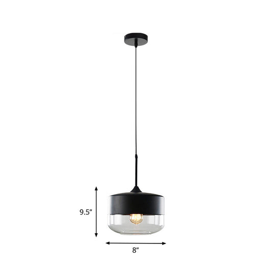 Black 1 Light Pendant Light Fixture Industrial Clear Glass Cylinder/Globe Mason Jar Hanging Lamp Kit over Table Clearhalo 'Ceiling Lights' 'Glass shade' 'Glass' 'Industrial Pendants' 'Industrial' 'Middle Century Pendants' 'Pendant Lights' 'Pendants' 'Tiffany' Lighting' 1918619