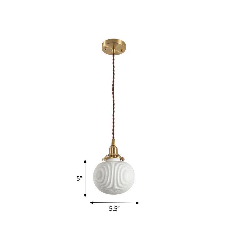 Rustic Ribbed Capsule/Ellipse Drop Pendant Single Bulb Ceramics Ceiling Hang Light in White and Brass Clearhalo 'Art Deco Pendants' 'Cast Iron' 'Ceiling Lights' 'Ceramic' 'Crystal' 'Industrial Pendants' 'Industrial' 'Metal' 'Middle Century Pendants' 'Pendant Lights' 'Pendants' 'Tiffany' Lighting' 1918622