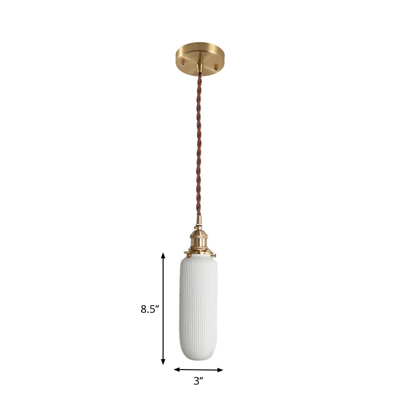 Rustic Ribbed Capsule/Ellipse Drop Pendant Single Bulb Ceramics Ceiling Hang Light in White and Brass Clearhalo 'Art Deco Pendants' 'Cast Iron' 'Ceiling Lights' 'Ceramic' 'Crystal' 'Industrial Pendants' 'Industrial' 'Metal' 'Middle Century Pendants' 'Pendant Lights' 'Pendants' 'Tiffany' Lighting' 1918625