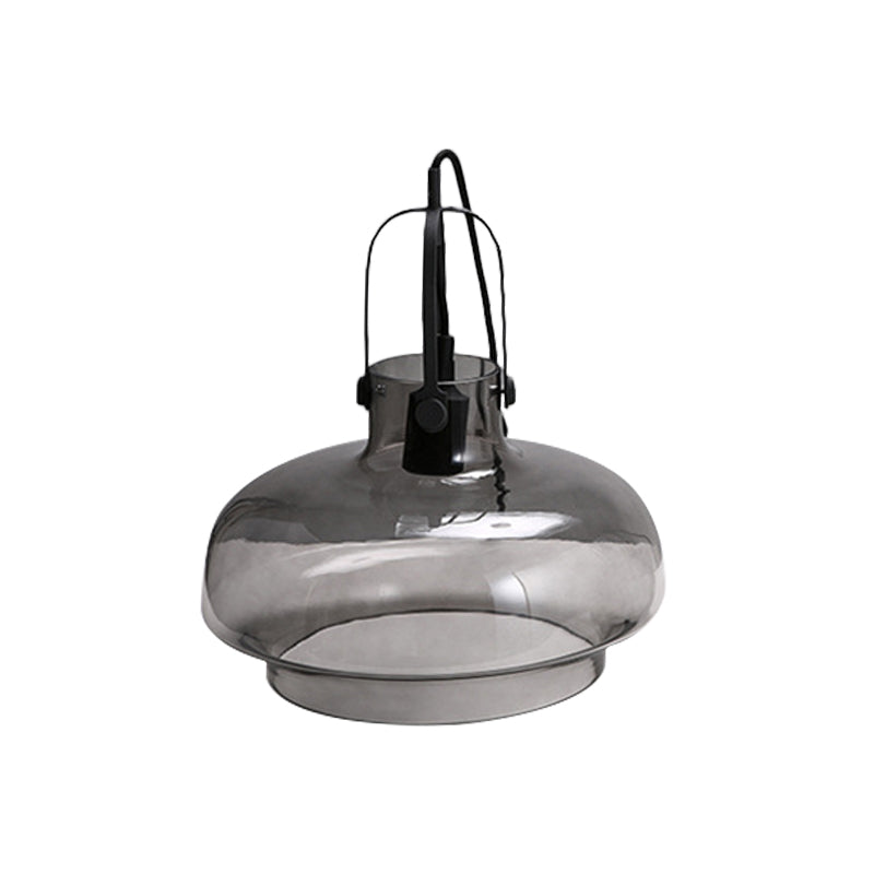 Pot Smoke/Clear Glass Pendant Light Farmhouse 1 Head 7"/9.5"/13" W Kitchen Ceiling Suspension Lamp with Gripper in Black Clearhalo 'Ceiling Lights' 'Glass shade' 'Glass' 'Industrial Pendants' 'Industrial' 'Middle Century Pendants' 'Pendant Lights' 'Pendants' 'Tiffany' Lighting' 1918631
